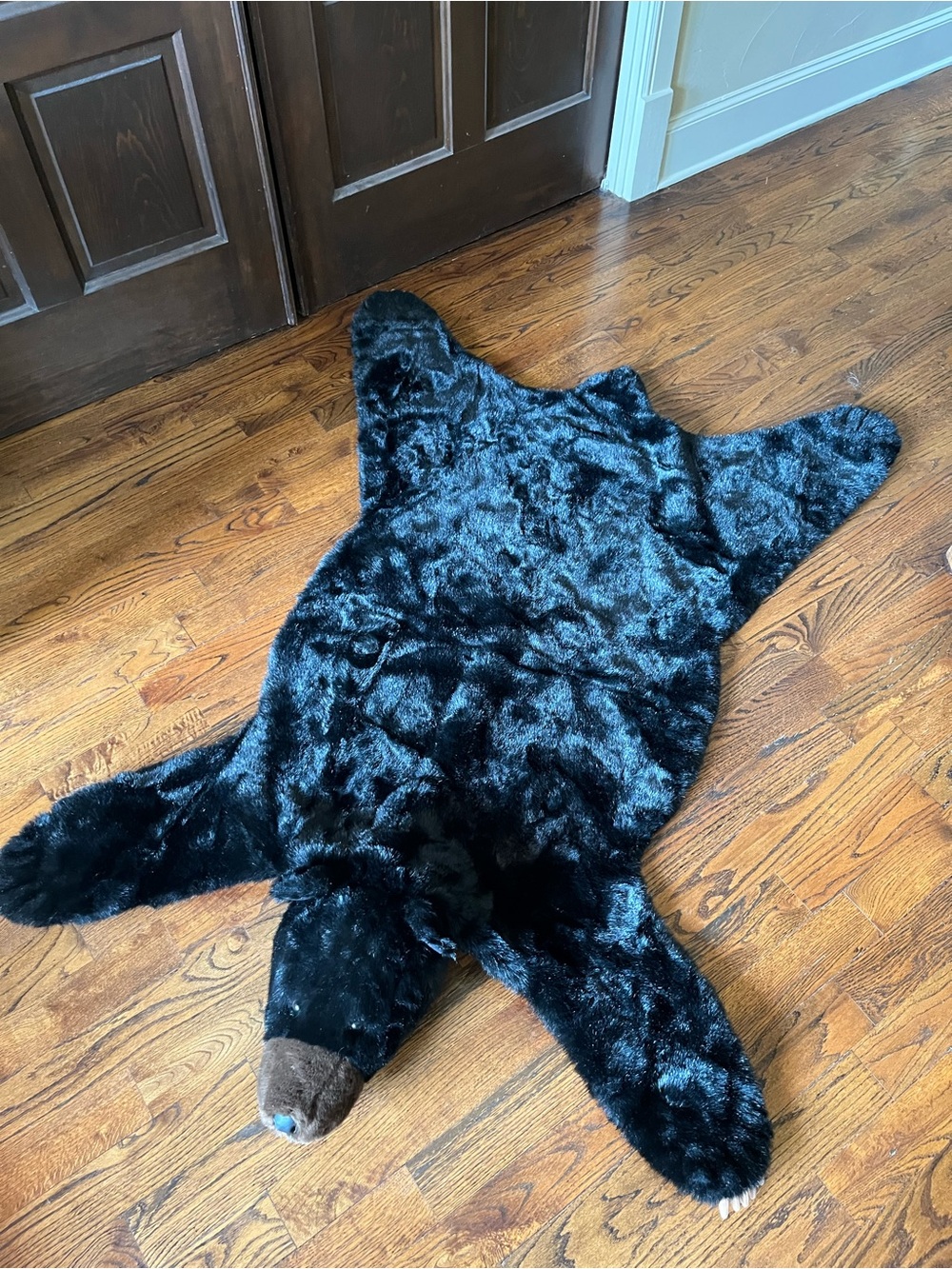 Black Bear Plush Area Rug Faux Fur 65" x 52" Large Kids Room Decor Claws Teeth